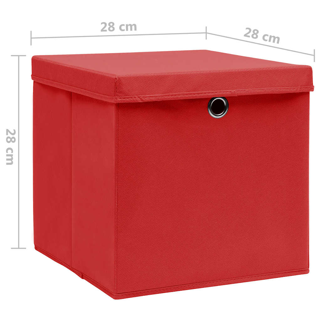 Boîtes De Rangement Pliables En Tissu Intissé | Lot De 4 | 28x28x28 Cm | Rouge | Pour Placard, Étagère, Chaussettes, Sous-vêtements