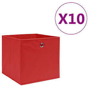 Úložné boxy 10 ks netkaná textilie 28 x 28 x 28 cm červené - obrázek 1