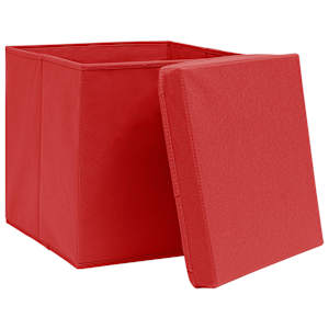 Úložné boxy s víky 10 ks 28 x 28 x 28 cm červené - obrázek 4