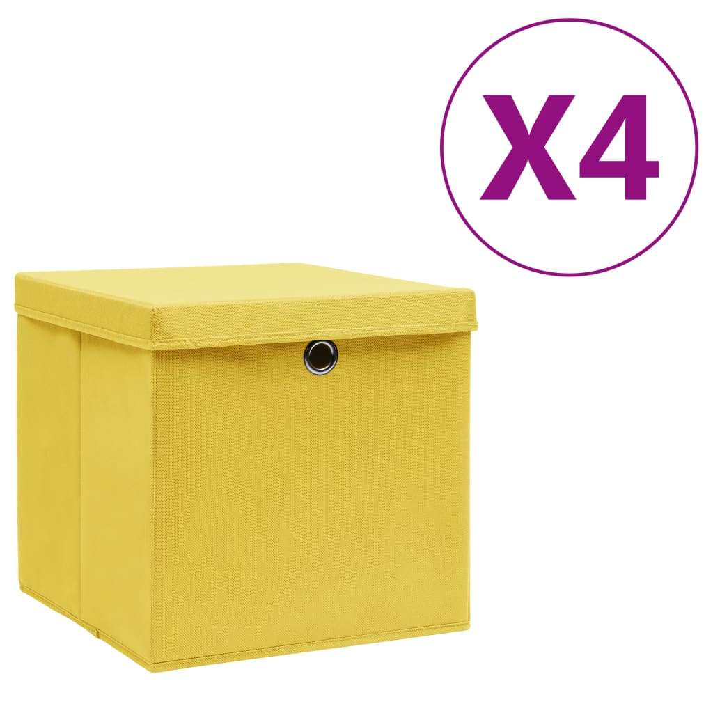 vidaXL Cutii depozitare cu capac, 4 buc., galben, 28x28x28 cm vidaXL