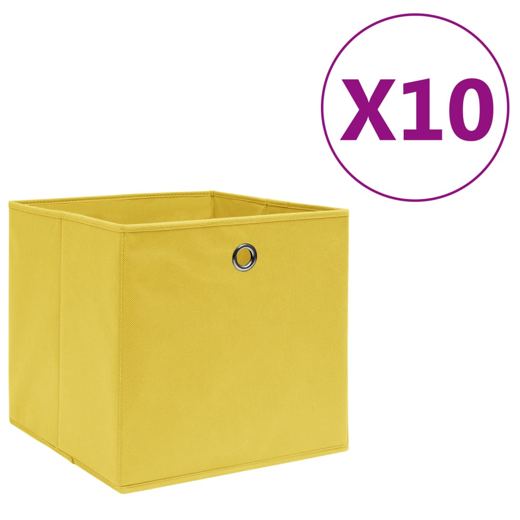 vidaXL Cutii depozitare, 10 buc., galben, 28x28x28cm, material nețesut vidaXL