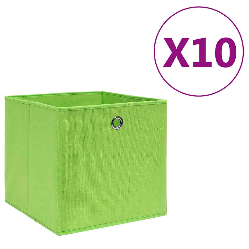 vidaXL Förvaringslådor 10 st non-woven tyg 28x28x28 cm grön