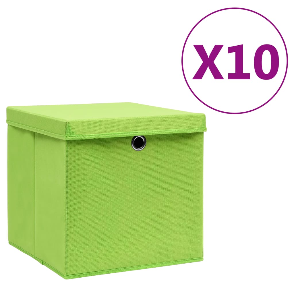 vidaXL Aufbewahrungsboxen mit Deckeln 10 Stk. 28x28x28 cm Grün