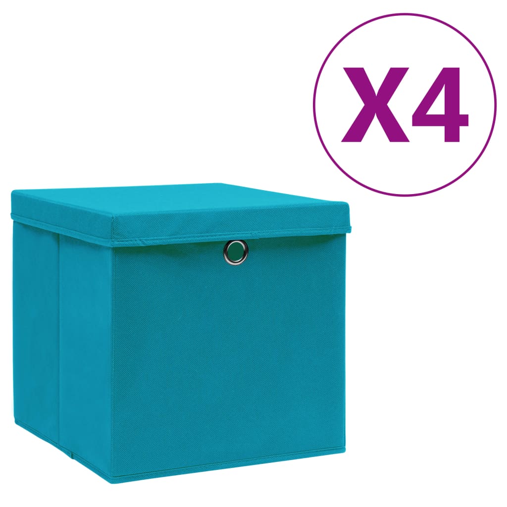 vidaXL Cutii de depozitare cu capac, 4 buc., bleu, 28x28x28 cm imagine vidaxl.ro