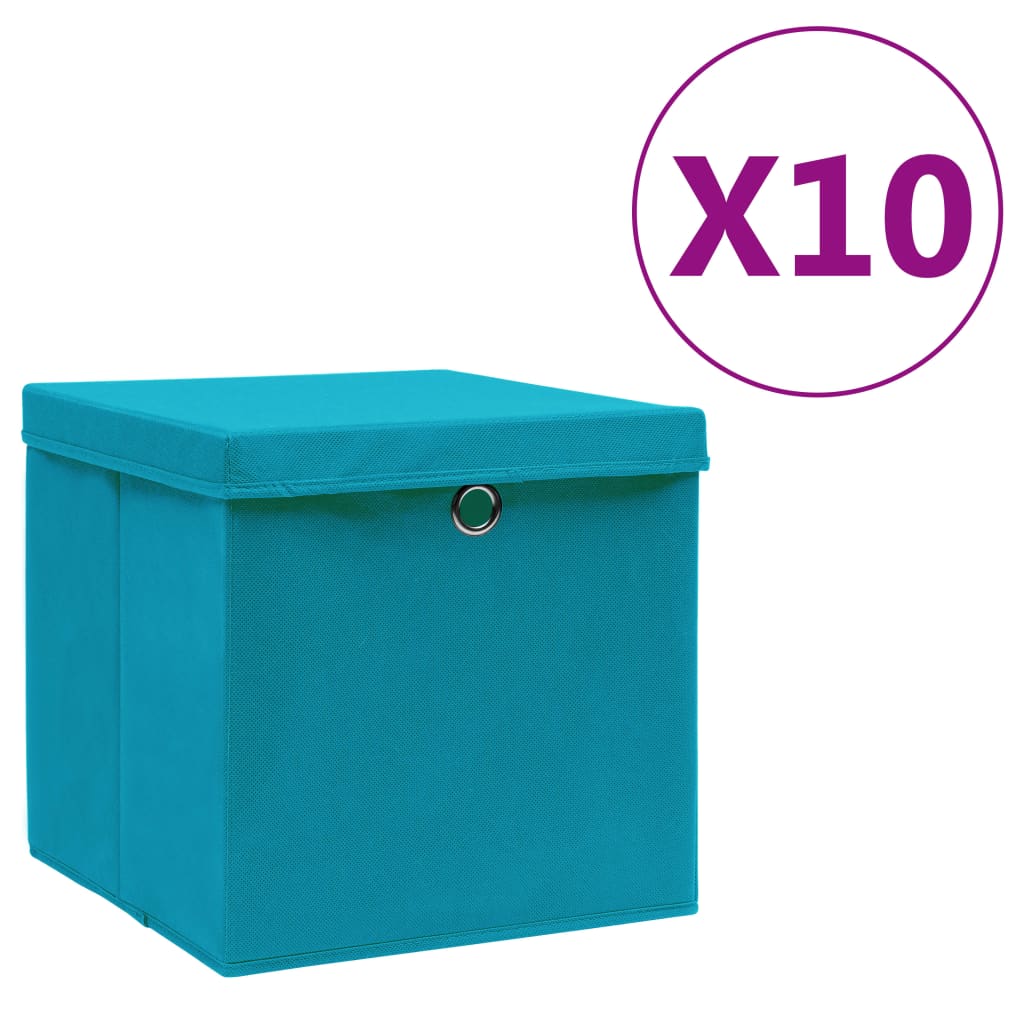 vidaXL Cutii de depozitare cu capac, 10 buc., bleu, 28x28x28 cm vidaXL