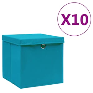 Úložné boxy s víky 10 ks 28 x 28 x 28 cm bledě modré - obrázek 1
