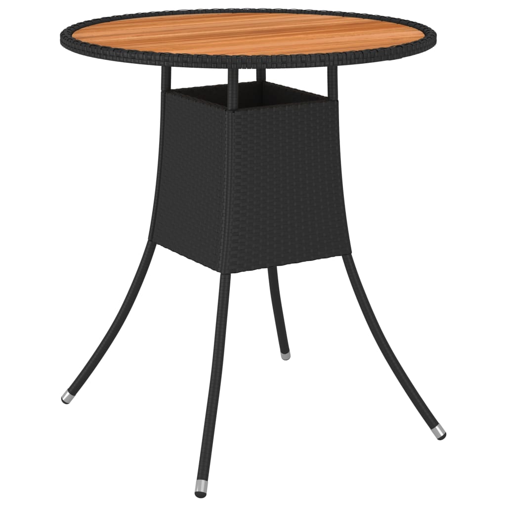 vidaXL Garten-Esstisch Schwarz Ø 70 cm Poly Rattan Massivholz Akazie