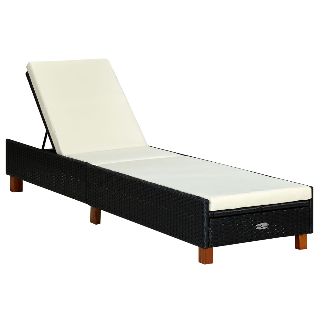 

vidaXL Sunbed with Cushion Poly Rattan Black