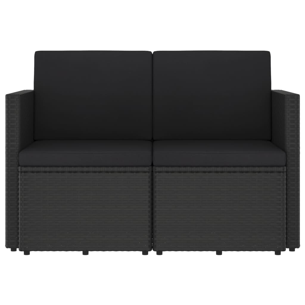 vidaXL 2-Seater Patio Sofa with Cushions Black Poly Rattan