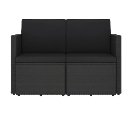 vidaXL 2-Seater Patio Sofa with Cushions Black Poly Rattan