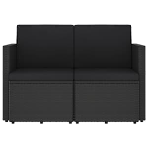 vidaXL 2-Seater Patio Sofa with Cushions Black Poly Rattan