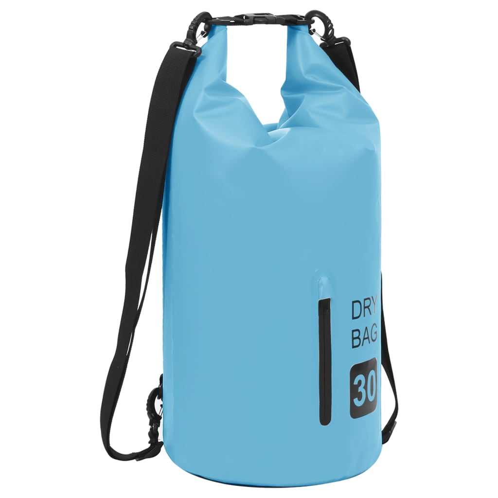 Kuivapussi vetoketjulla sininen 30 l PVC