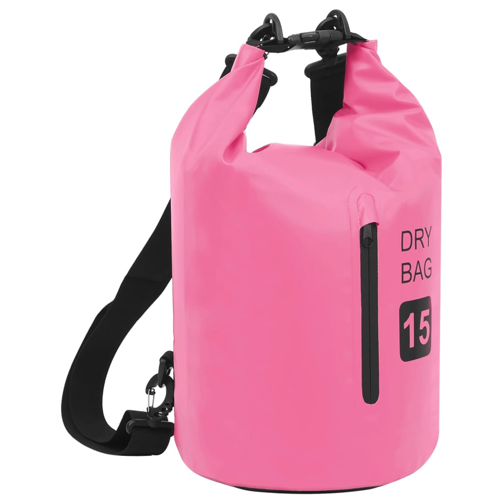 Kuivapussi vetoketjulla pinkki 15 l PVC