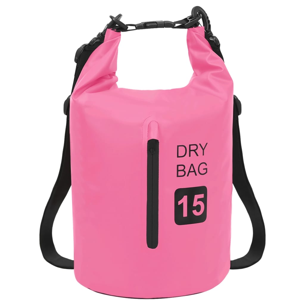 vidaXL Dry Bag with Zipper Pink 15 L PVC