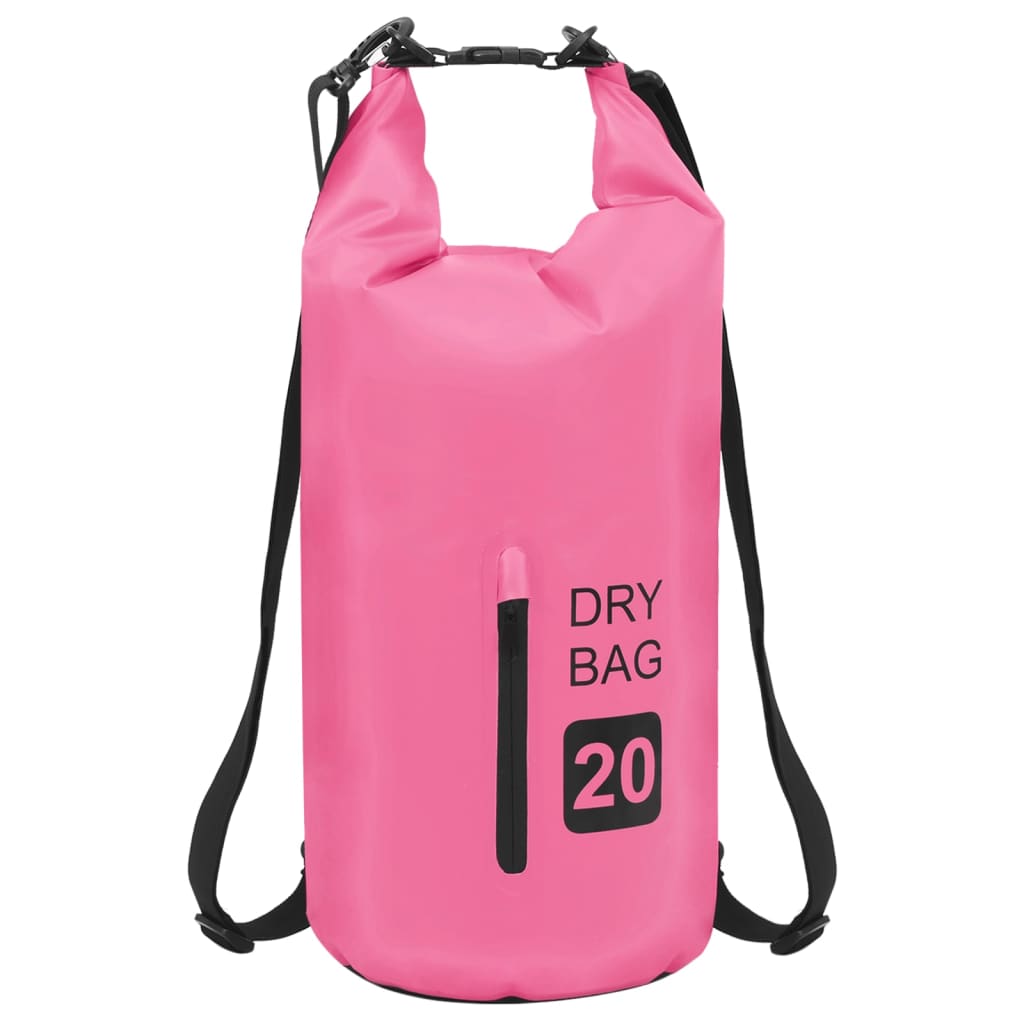 vidaXL Sac sec avec fermeture éclair Rose 20 L PVC