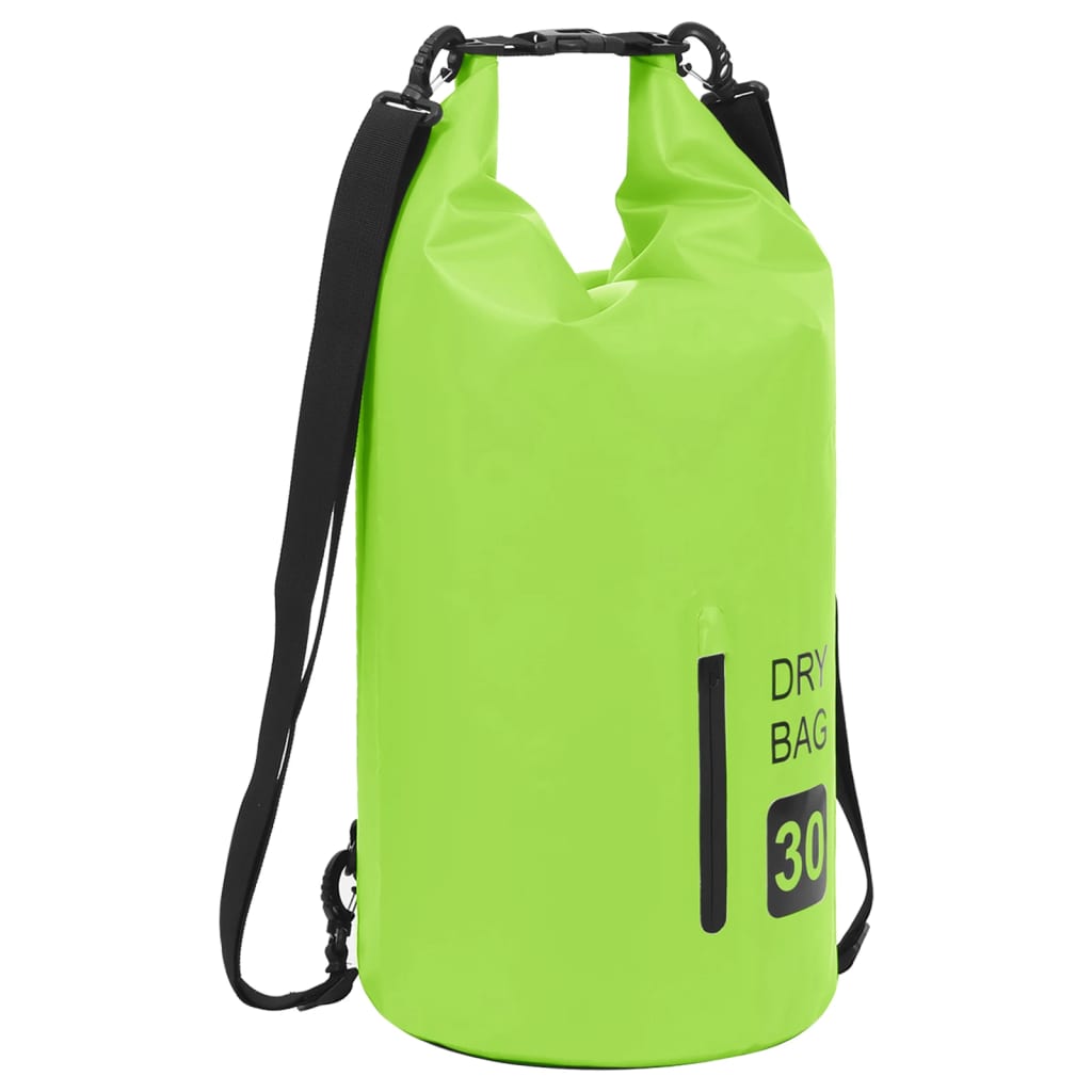 Vandeniui atsparus krepšys su užtrauktuku, žalias, PVC, 30l