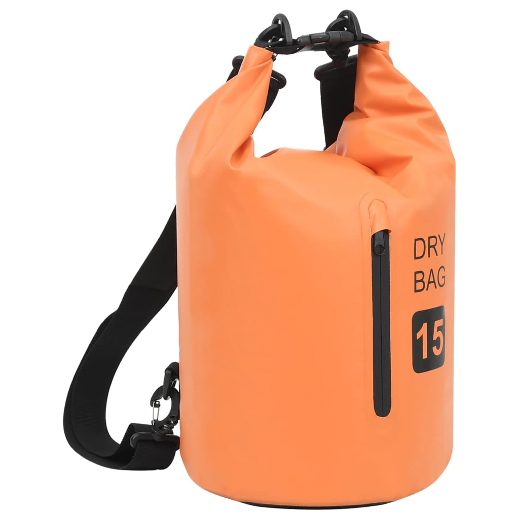 Kuivapussi vetoketjulla oranssi 15 l PVC