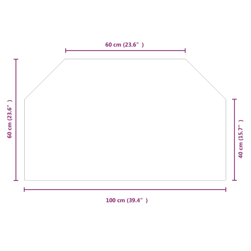 Hatszög alakú kandalló-üveglap 100 x 60 cm 