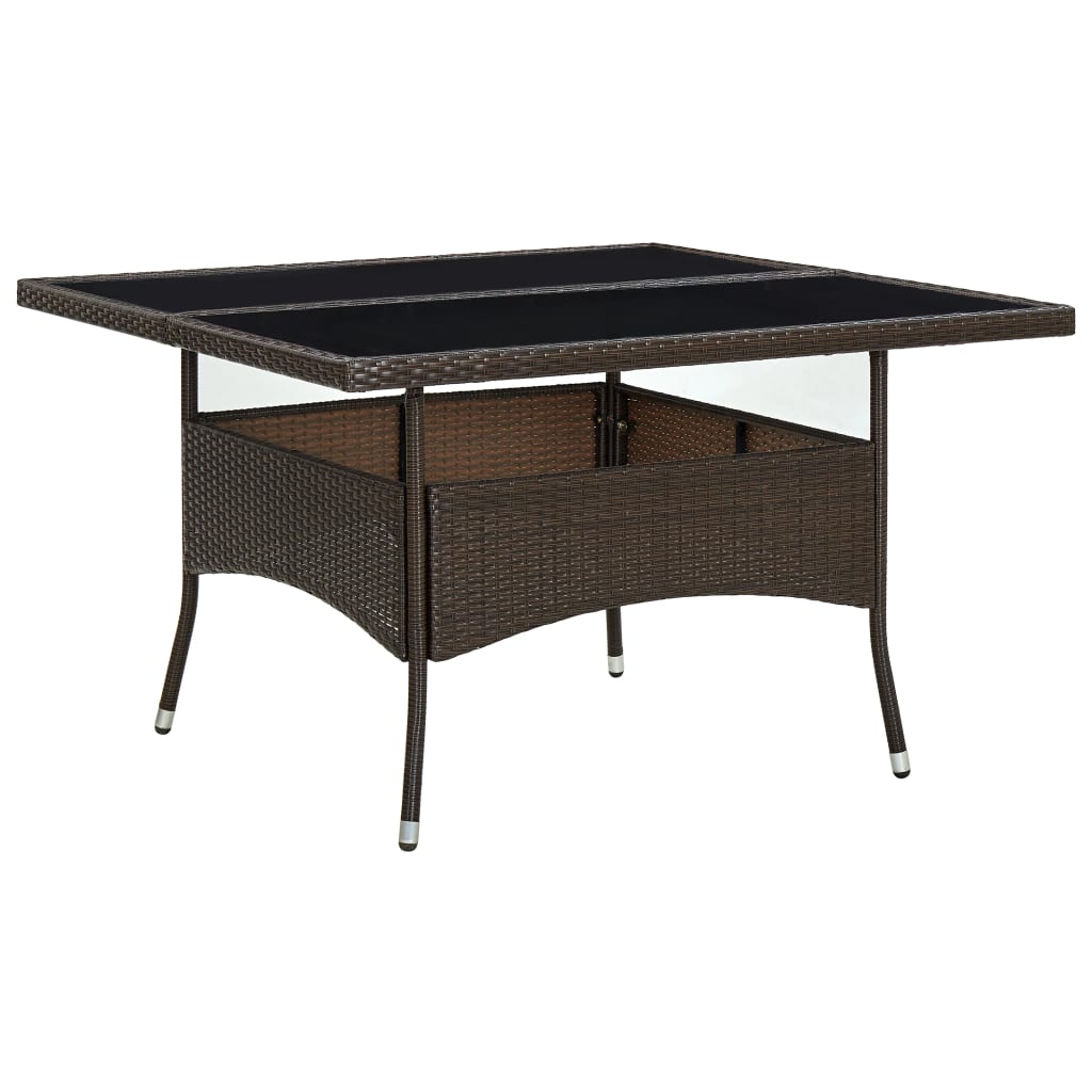 Outdoor Dining Table Brown Poly Rattan and Glass