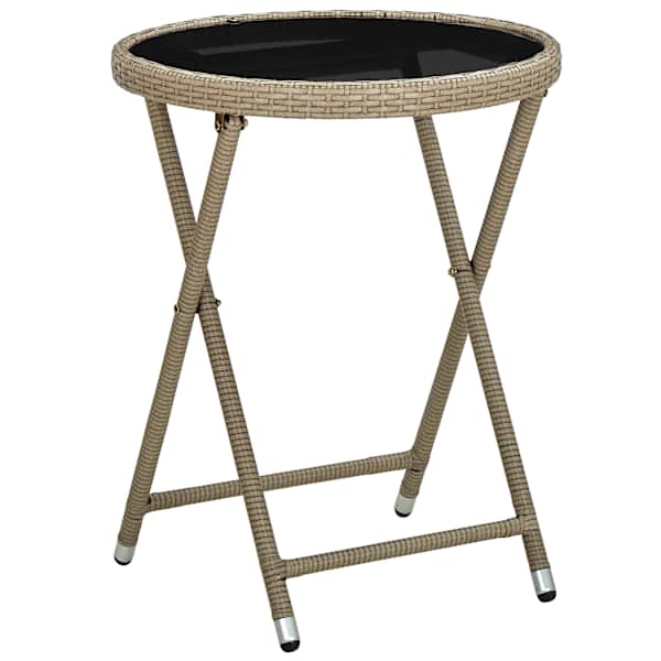 vidaXL teelaud, beež, 60 cm, pol&uuml;rotang, karastatud klaas