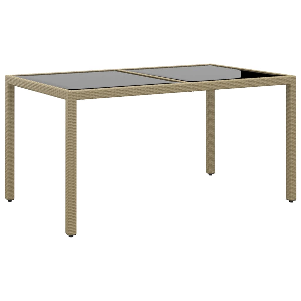 vidaXL Table de jardin 150x90x75 cm Verre trempé/résine tressée Beige