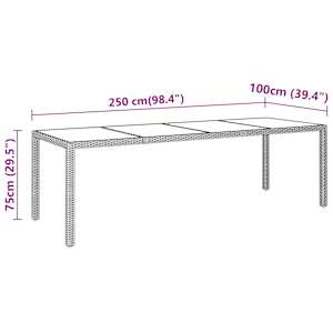 Zahradní stůl 250 x 100 x 75 cm tvrzené sklo a polyratan šedý - obrázek 5