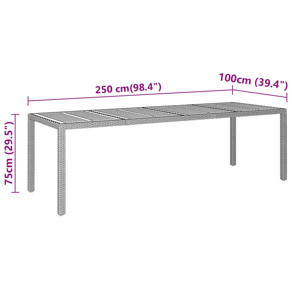 Garden Table 250x100x75 cm Acacia Wood and Poly Rattan Black 310596