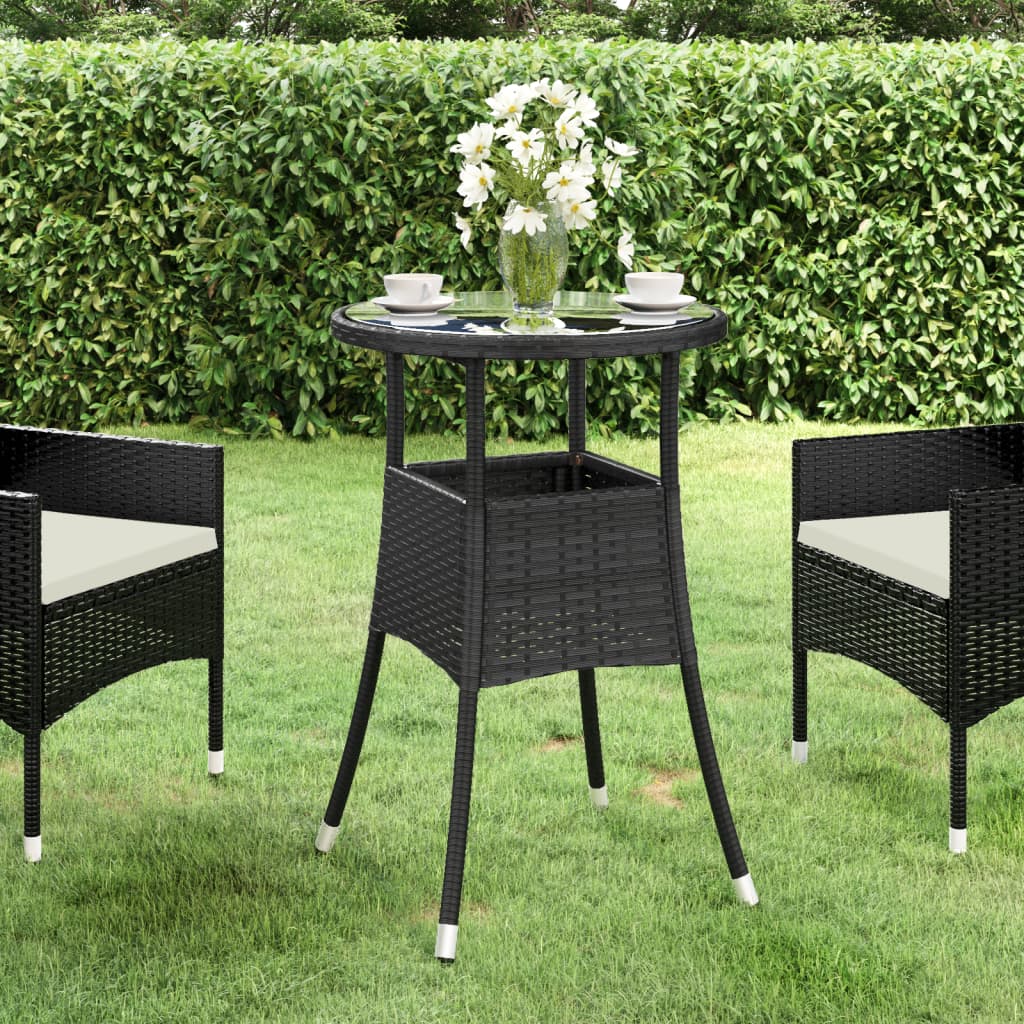 Gartentisch Ø60×75 cm Hartglas und Poly Rattan Schwarz