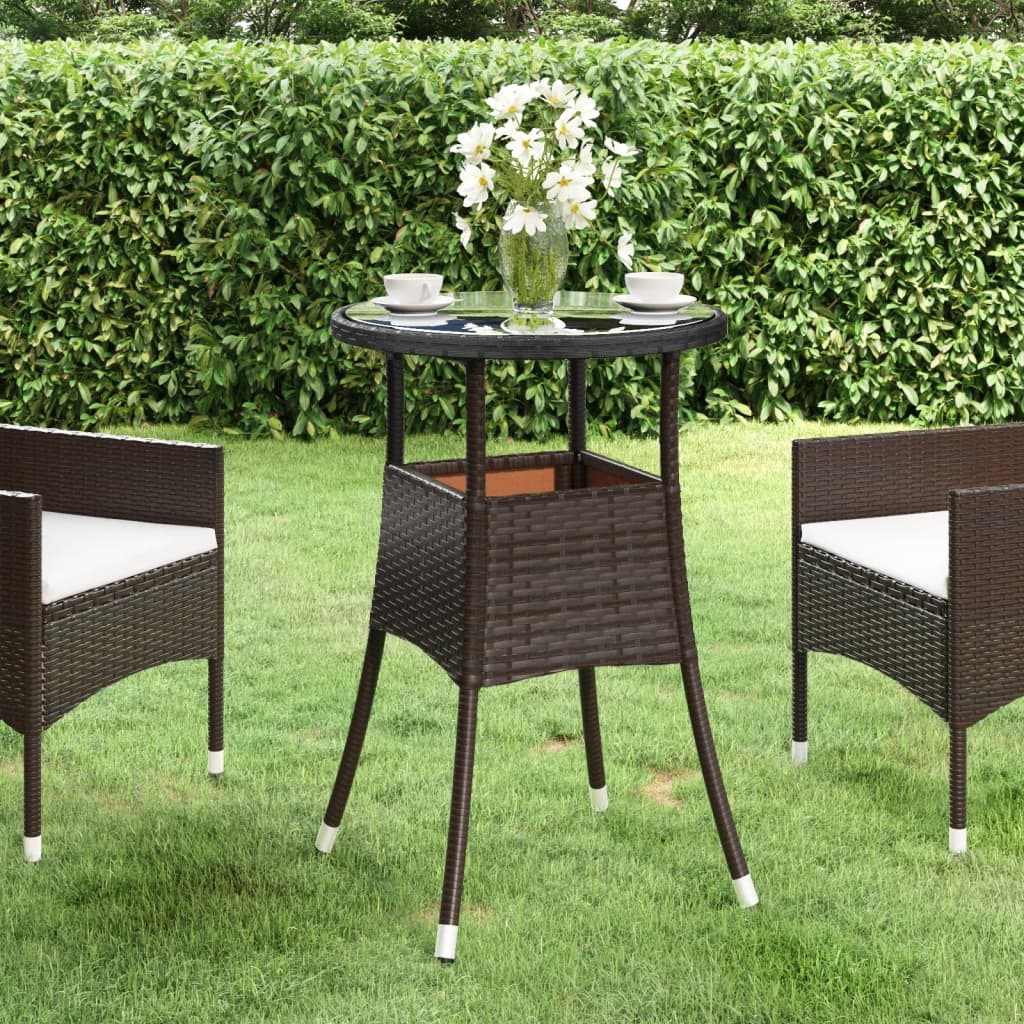 Gartentisch Ø60×75 cm Hartglas und Poly Rattan Braun