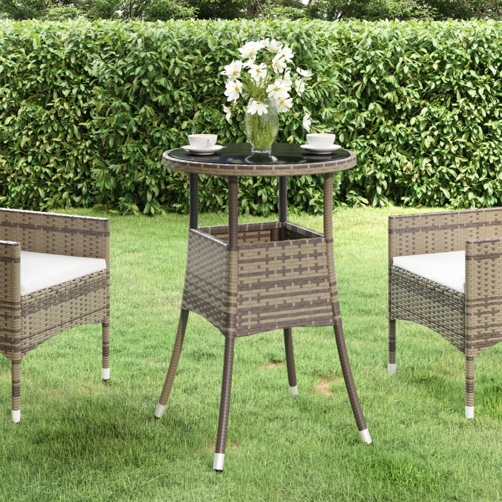 Gartentisch Ø60×75 cm Hartglas und Poly Rattan Grau