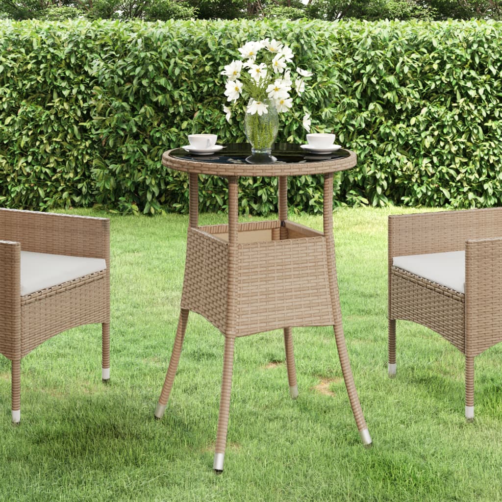 vidaXL havebord Ø60x75 cm hærdet glas og polyrattan beige