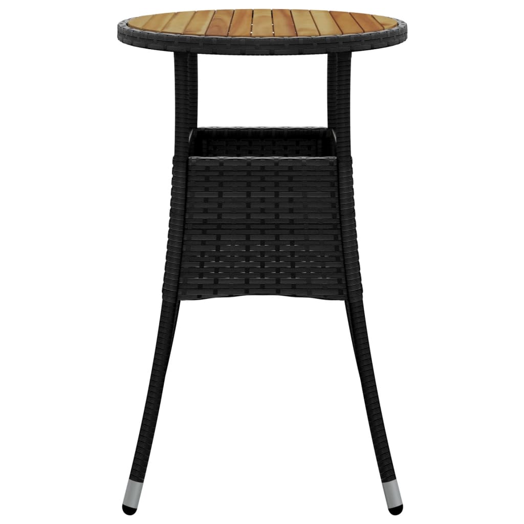  Záhradný stôl Ø60x75 cm akáciové drevo a polyratan čierny