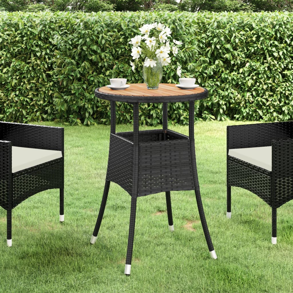 Gartentisch Ø60×75 cm Akazienholz und Poly Rattan Schwarz