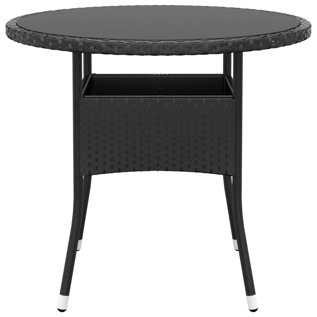 vidaXL Puutarhapöytä Ø80x75 cm karkaistu lasi ja polyrottinki musta