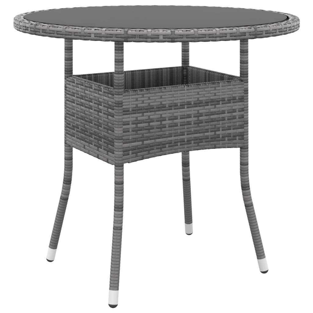 vidaXL havebord Ø80x75 cm hærdet glas og polyrattan grå