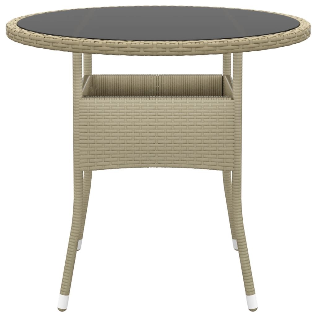 vidaXL bézs polyrattan és edzett üveg kerti asztal Ø80 x 75 cm
