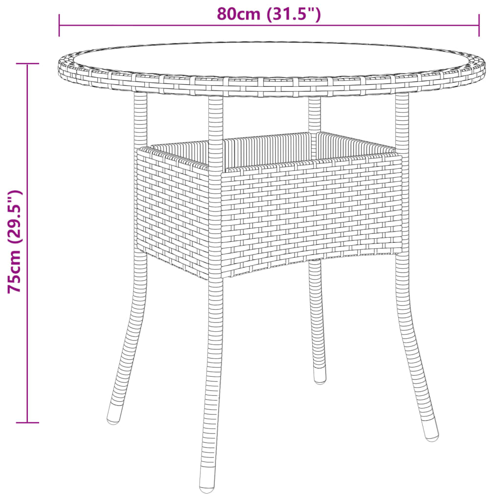  Záhradný stôl Ø80x75 cm tvrdené sklo a polyratan béžový