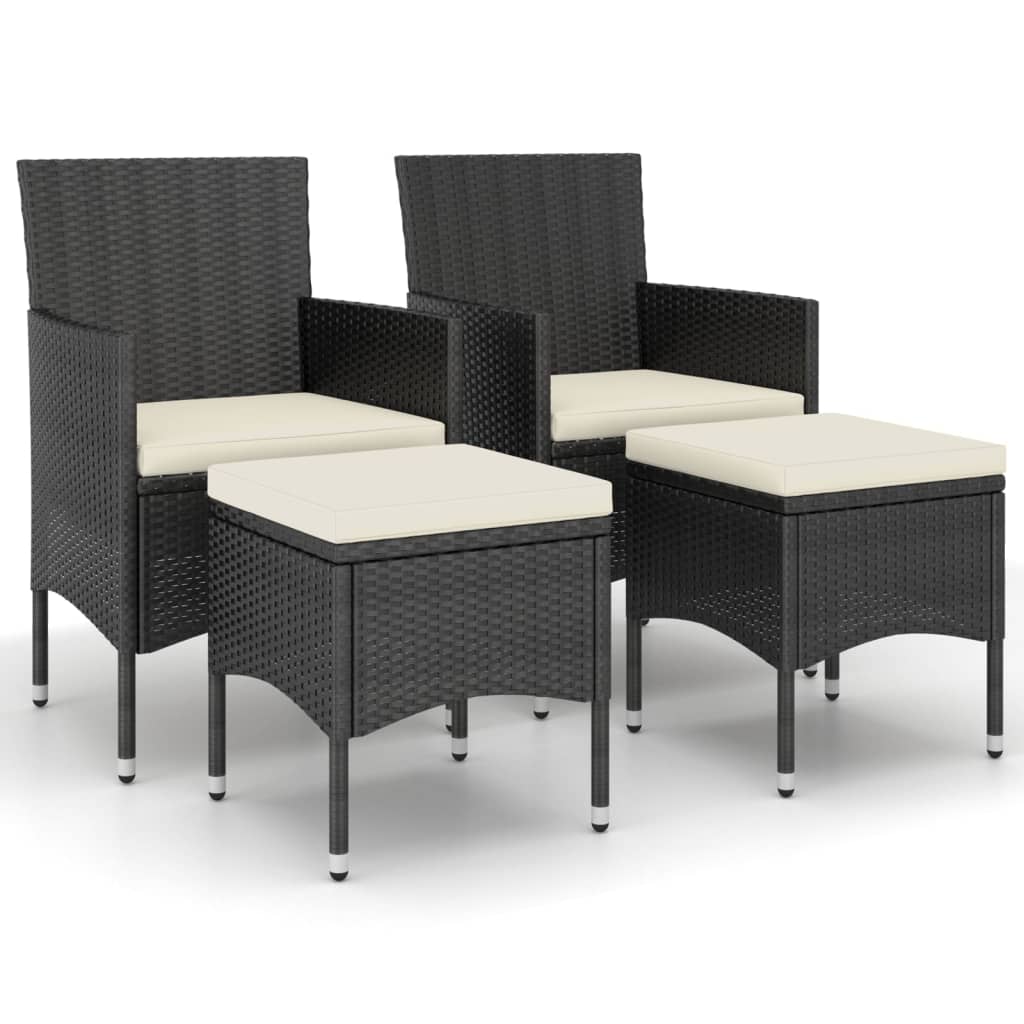 Thumbnail - vidaXL 4-tlg. Gartenstuhl und Hocker Set Poly Rattan Schwarz