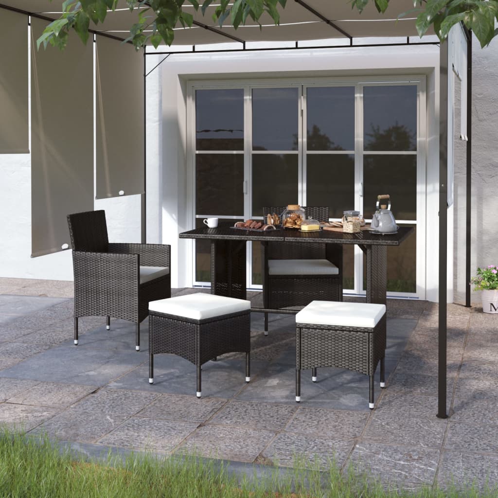 vidaXL 4-tlg. Gartenstuhl und Hocker Set Poly Rattan Schwarz