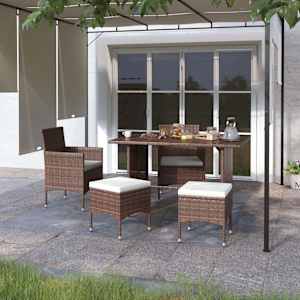 Vrtni stoli in stolčki 4-delni komplet poli ratan rjave barve