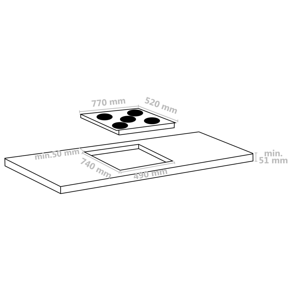Glaskeramik-Kochfeld mit 5 Platten Touch Control 77 cm 8500 W