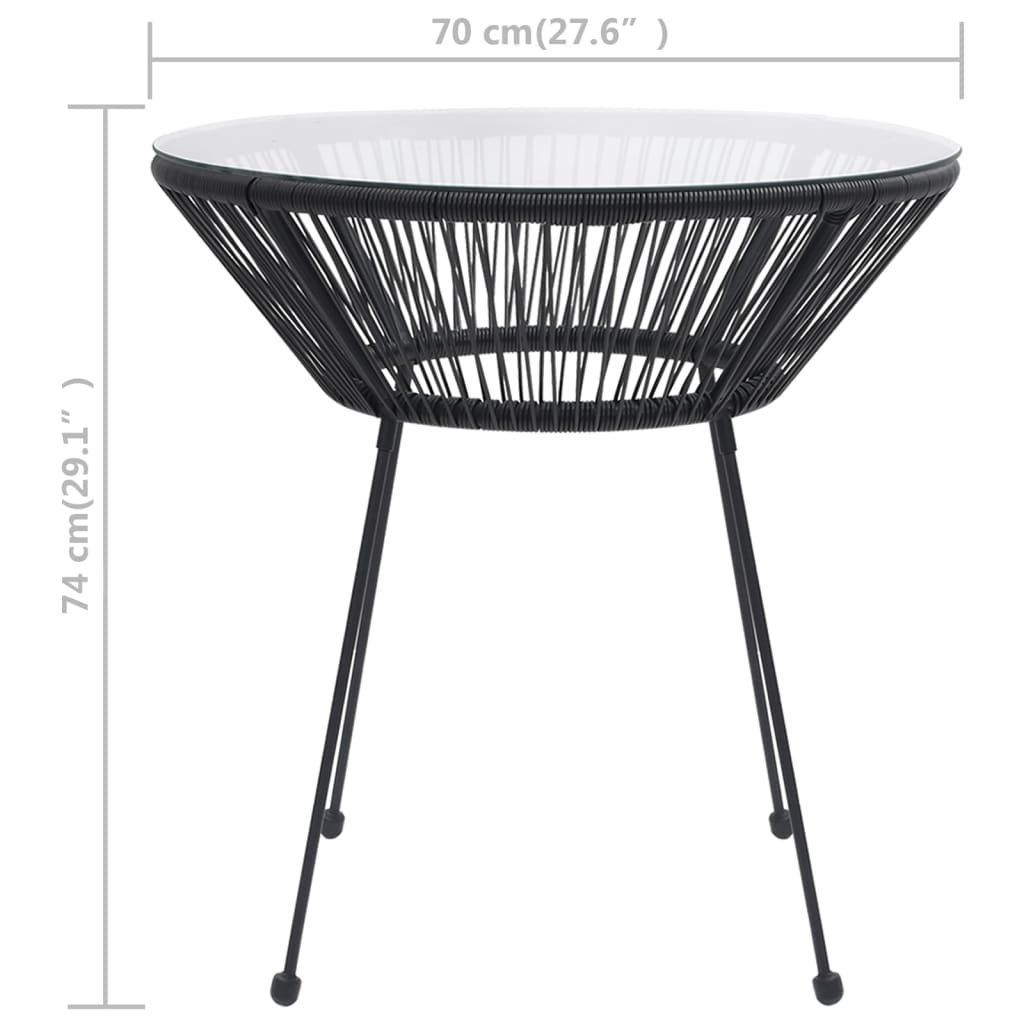 Záhradný jedálenský stôl čierny Ø70x74 cm sklo a ratan
