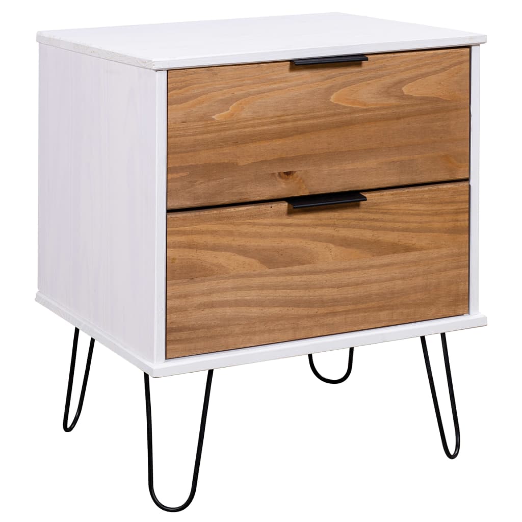 

vidaXL Bedside Cabinet Light Wood and White 17.7"x15.6"x22.4" Pine Wood