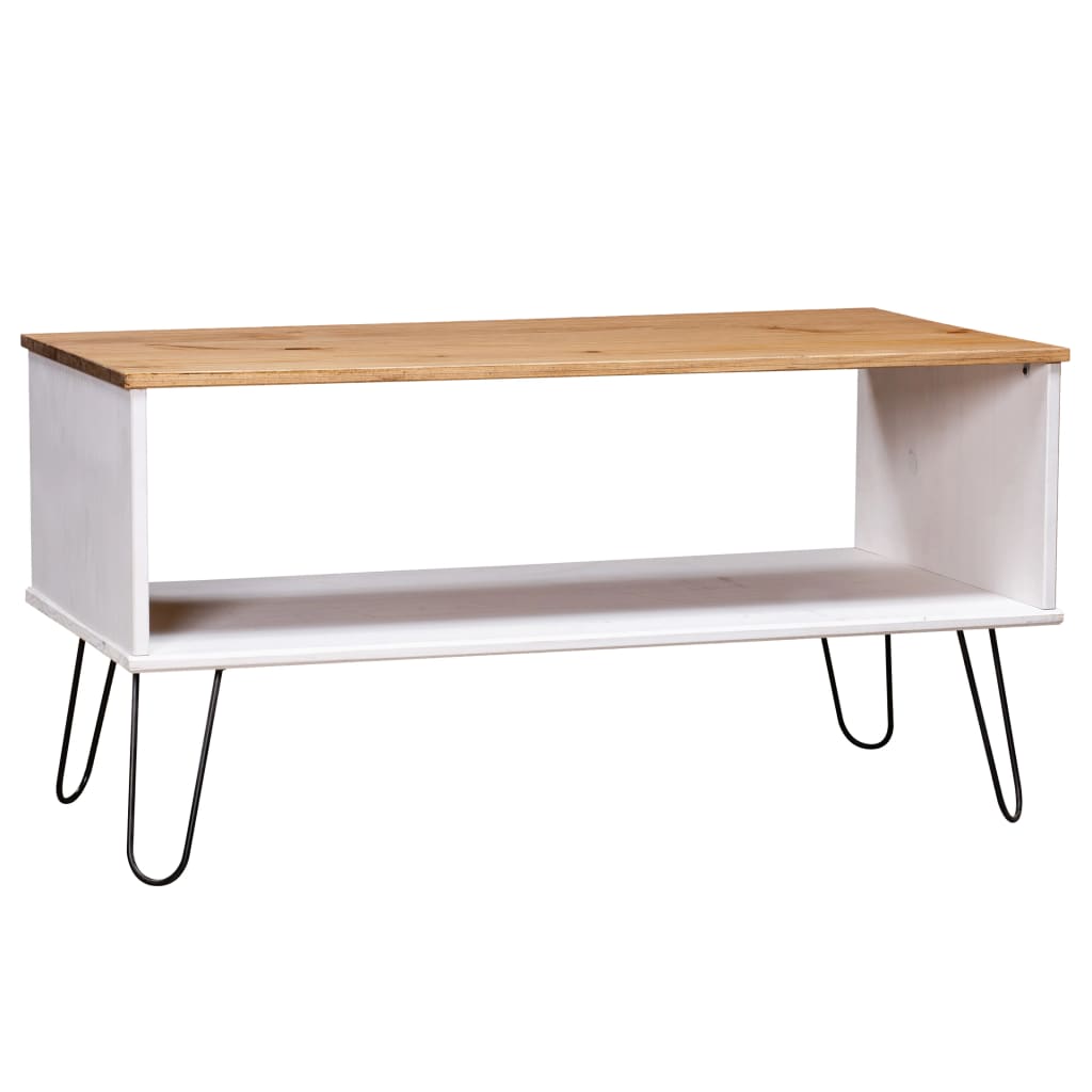 Image of vidaXL Coffee Table New York White and Light Wood Solid Pine Wood