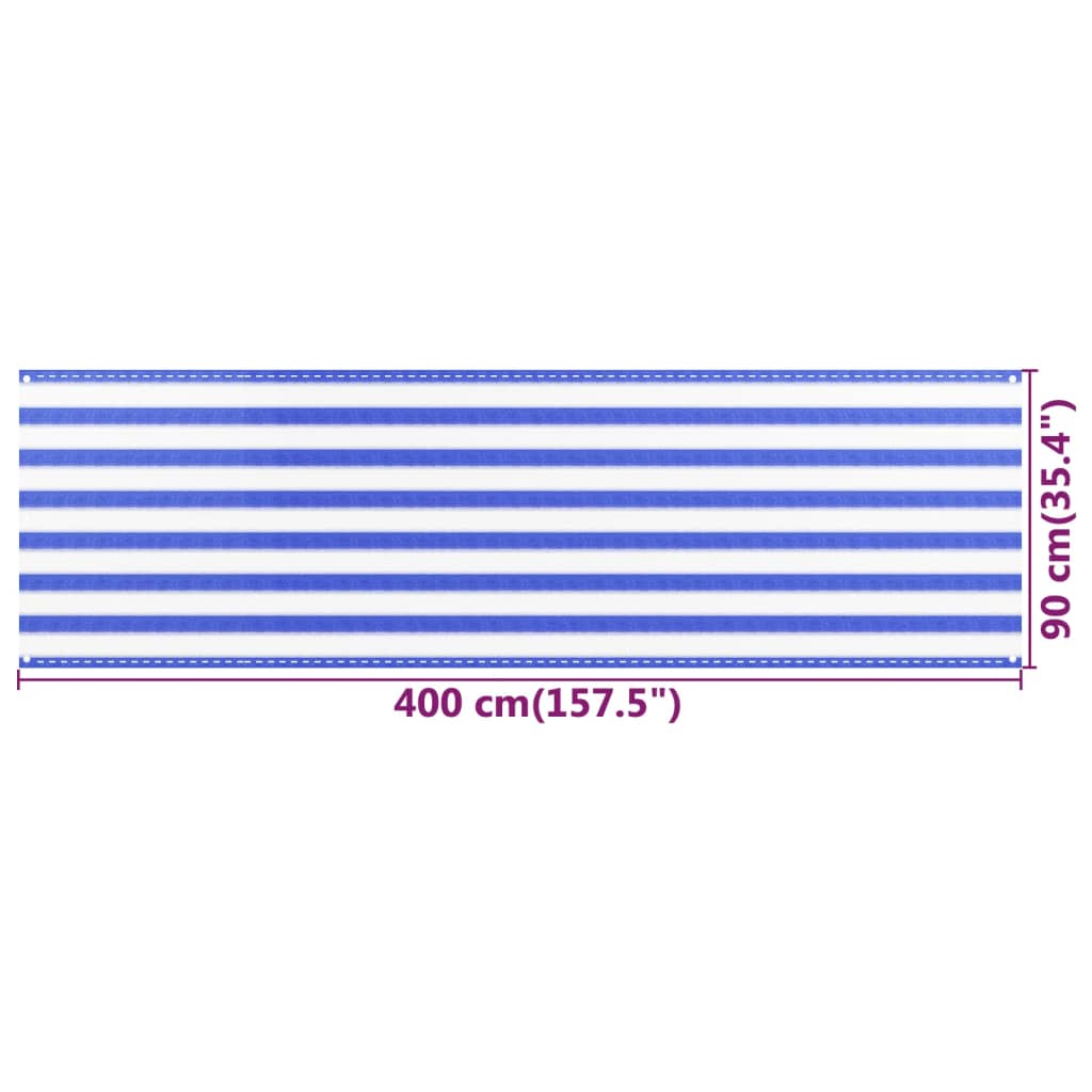 Balkonski zastor plavo-bijeli 90 x 400 cm HDPE