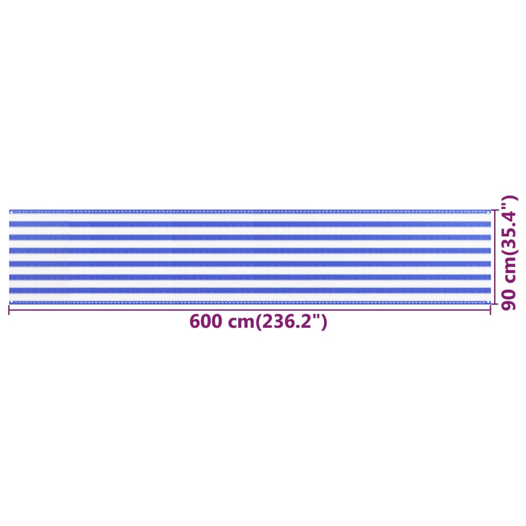 Balkonski zastor plavo-bijeli 90 x 600 cm HDPE