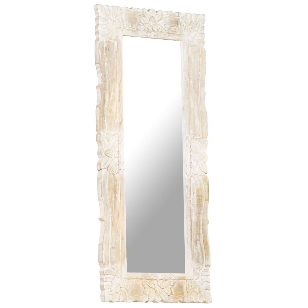 Zrcadlo bílé 110 x 50 cm masivní mangovníkové dřevo