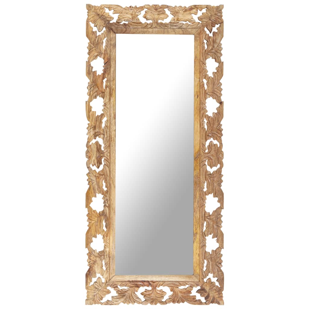  Hand Carved Mirror Hall Wooden Wall-Mounted Mirror Solid Mango Wood vidaXL