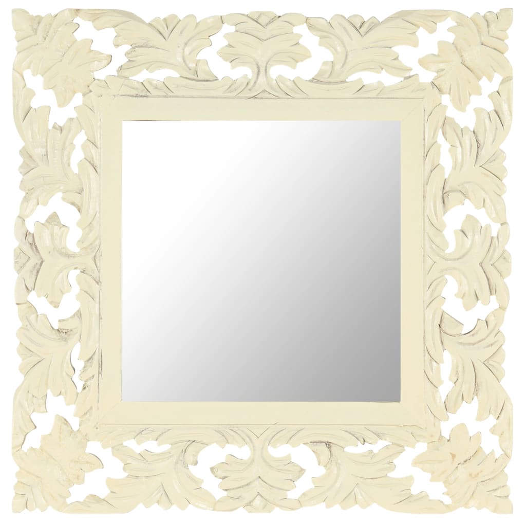 Image of vidaXL Hand Carved Mirror White 50x50 cm Solid Mango Wood