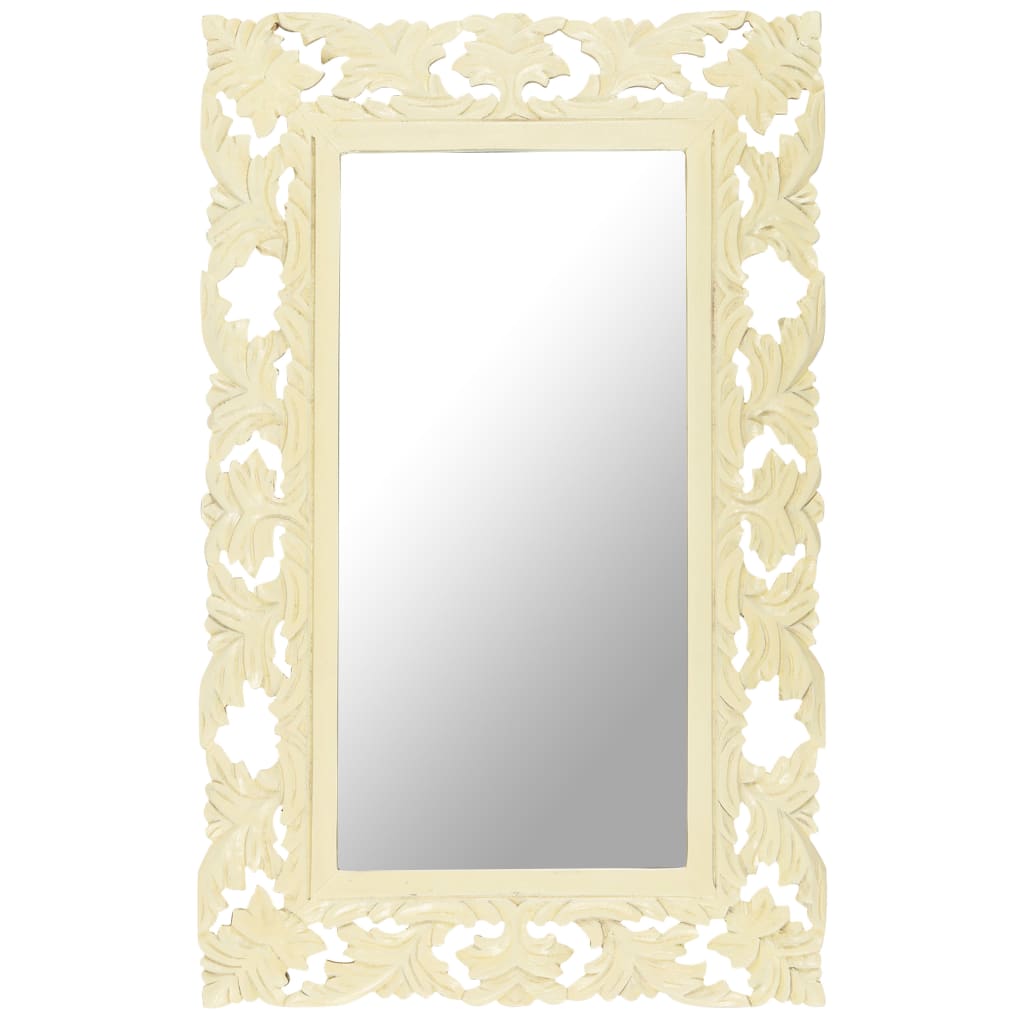 Image of vidaXL Hand Carved Mirror White 80x50 cm Solid Mango Wood